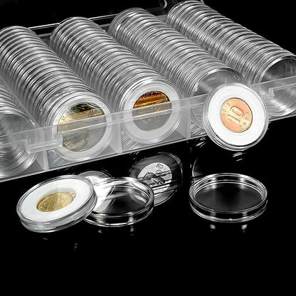 FRIMOONY 2 Pack 30mm Coin Capsules, with Foam Gasket and Plastic Storage Box, for Coin Collection