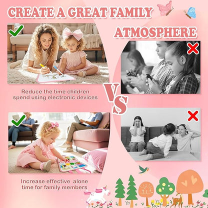 Toddler Busy Board Montessori Toys for Girl Birthday Gift,Educational Learning Sensory Busy Book, Airplane Car Travel Activities Toy for Girl(Pink)