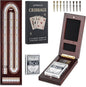 Cribbage Board Game Set, Premium Wooden Board with Magnetic Lock and Built-in Storage, Deck of Cards & 9 Metal Pegs, Fun 2–3 Player Travel Game for Adults and Family