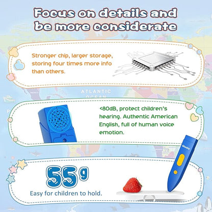 Bilingual Interactive World Map for Kids Learning and Educational Toys, Talking Electronic Kids World Map i-Poster Geography Games Ages 3 to 12 Years Old, Custom Talking Birthday Gifts Card