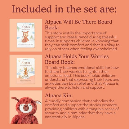 Slumberkins 14" Alpaca Kin & 2 Board Books Complete Set Bundle | Promotes Stress Relief & Coping Skills | Social Emotional Tools for Ages 0+ (Alpaca Kin Plush + 2 Board Books)