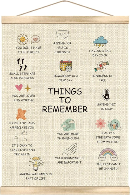 Boat Wades Mental Health Things to Remember Poster Hanger Frame, Inspirational Anxiety Relief Wall Art Hanging Banner Decor for Therapy Office School Counselor Office Calming Corner, 12x16