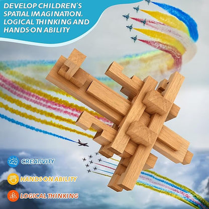 15 in 1 Educational Wooden Building Blocks - Mortise and Tenon Assembled into 15+ Various Shapes, STEM Toys Gift for Kids and Classroom, DIY Building Toys for Ages 5+ Teens Adults - 42 Pcs