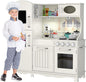 Wooden Play Kitchen for Toddlers & Kids – Pretend Kitchen Set with Sink, Oven, Stove, Microwave, Lights & 9 Accessories – Durable Wooden Kitchen Toy for Ages 3–8 – by Kiddery Toys