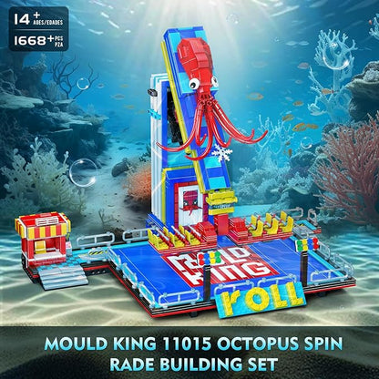 Mould King Octopus Spin Ride Building Blocks Set, Creative Amusement Park Model Kit That Run, City Building Engineering Toy with Motor, Collectible Gift for Teens, Adults(1668 Pcs)