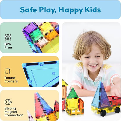 PicassoTiles Magnetic Toys Panda & Monkey Parents Set Magnet Tile Block Compatible Add-Ons Expansion Pack with Panda, Cub, Monkey and Baby Monkeys Learning Educational Toddler Sensory Play Toy Ages 3+