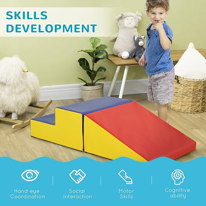 Soozier 2 Piece Climb and Crawl Activity Play Set, Soft Secure Foam Playset for Toddler, Preschooler, Indoor Play, Baby Learning Toys, Multicolor