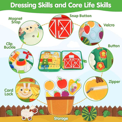 HomeEvolution Farm Busy Book for Toddlers 1-3, Montessori Busy Board for 1 Year Old, Airplane Toys for Toddlers 1-3, Car and Road Trip Travel Toy, Quiet Educational Activity Book, Fine Motor Skills