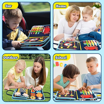 Toddler Busy Board Book Montessori Toys for 1 2 3 4 Years Old,Sensory Board Educational Activities for Learning Fine Motor Skill,Toy for Boy & Girl Birthday Gift,Toddler Toy for Airplane Car Travel﻿