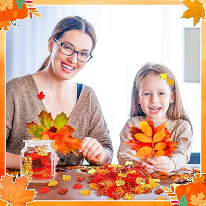 120Pcs Fall Thanksgiving Ornaments, Maple Leaves Vase Filler Acrylic Crystals Gems Table Scatters for Fall Autumn Thanksgiving Halloween Decoration Party Favors Craft Supplies