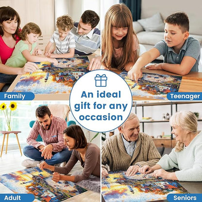 1000 Pieces Puzzles for Adults, Fall Seaside Puzzle, Fishing Village Jigsaw Puzzles 1000 Pieces, Creative Play Holiday Party Gifts Artwork Wall Home Decor, Funny Puzzle for Adults, 28×20 in