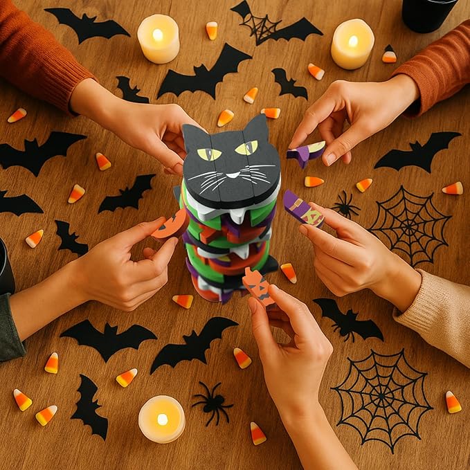 Halloween-Themed Wooden Block Stacking, The Joy of Family and Party, Halloween Party Gothic-Style Birthday Gifts (Pumpkin)