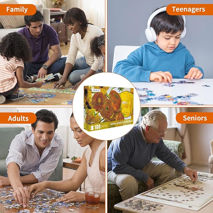 100 Piece Puzzles for Kids Sunflowers by Vincent Van Gogh Puzzle Famous Oil Painting 100 Pieces Puzzles for Adults Seniors Elderly Classic Art Puzzles 100 Piece for Kids Ages 6-10