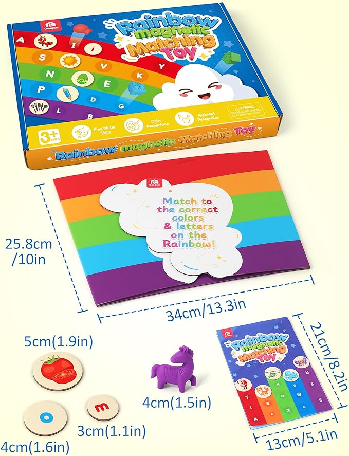 Coogam Rainbow Alphabet Learning Toy, Magnetic Letters and Mini Figures Sorting Matching Game, Fine Motor Educational Teaching Activity for Preachool Kids 3 4 5 Year Old