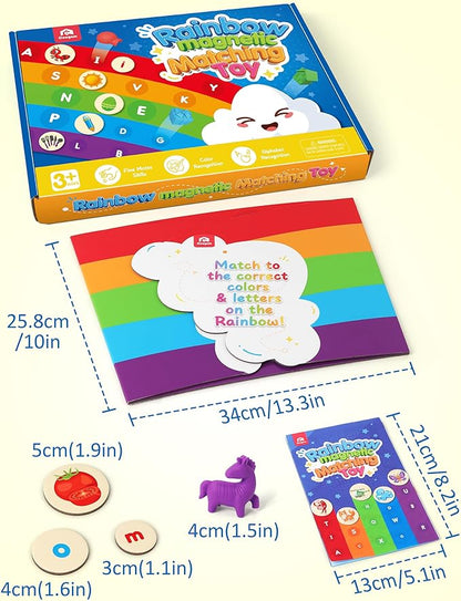 Coogam Rainbow Alphabet Learning Toy, Magnetic Letters and Mini Figures Sorting Matching Game, Fine Motor Educational Teaching Activity for Preachool Kids 3 4 5 Year Old