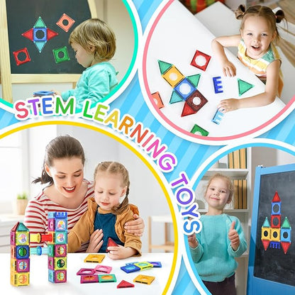 Magnetic Building Tiles, 158 PCS Magnetic Tiles for Kids Ages 3-5, 3D Magnet Building Blocks Set, STEM Learning, Education and Encourage Imagination, Presents for Boys and Girls
