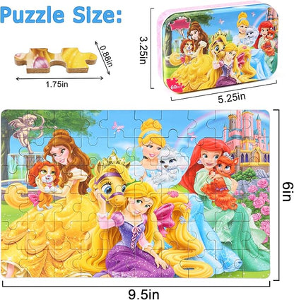 LELEMON Puzzles for Kids Ages 4-6, 60 Piece Puzzles for Kids Ages 3-5 in a Metal Box, Educational Jigsaw Puzzles Childrens Puzzle Games Puzzle Toys for Girls and Boys