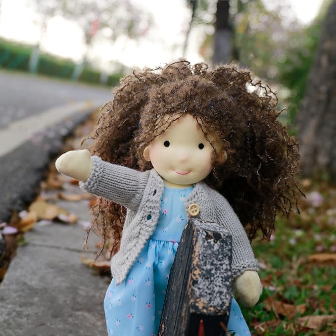 BlissfulPixie Handmade Waldorf Louise - 12" Soft Girl Rag Doll with Cute Plush, Ideal First Doll for Babies & Toddlers