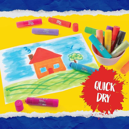 Idiy Tempera Paint Sticks (12pk Metallic Vibrant Colors)-Classroom Back to School Supplies, Summer Camp Art & Crafts Projects, Draw &Paint on Wood, Paper, Ceramic, Canvas! Quick Dry, Non-Toxic,No Mess