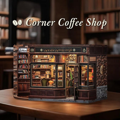 CUTEBEE Book Nook Kit, DIY Miniature House Kits for Adult and Teens, Dollhouse Booknook Tiny House, Bookshelf 3D Wooden Puzzle, DIY Craft Gifts for Family and Friends (Corner Coffee Shop)