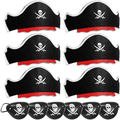 Legigo 12 Pcs Pirate Hat with Eye Mask - Classic Costume Cap Accessories for Pirate Party Cosplay Caribbean Dress, Black