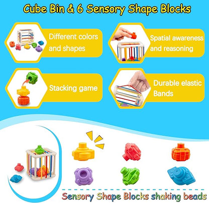 Baby Toys 0-6-12 Months,Montessori Toys for babise 0-6-12-18 Months,Incl Pull String Toy & Shape Sorter & Stacking Building Block & Manhattan ball & Baby Blocks，montessori baby toys for 1 + year