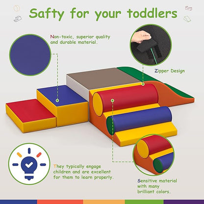 Betterhood Climbing Blocks for Toddlers 1-3, 7 Pcs Kids Soft Play Set, Toddler Soft Couch Climber Gymnastics Equipment for Crawling and Sliding at Home, Preschool