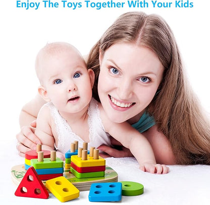 Toddler Toys for 1 2 3 4 5 6 Year Old Boys Girls Birthday Gifts,Wooden Blocks Educational Stacking Learning Montessori Toys for Kids Puzzles Shape Sorter Toy
