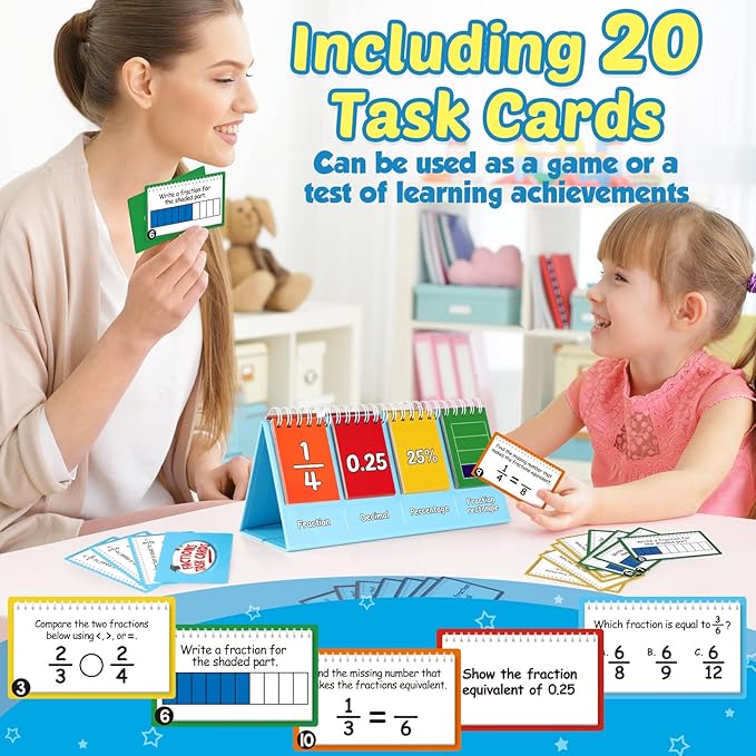 Torlam Fraction Manipulatives for Elementary School, Fraction Circles & Percentage & Decimal Flip Chart, Kids Math Games Math Manipulatives for 1st, 2nd, 3rd, 4th, 5th, 6th Grade Homeschool Supplies