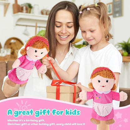 1 Pcs Family Hand Puppets 12 Inch Grandparents, Mom & Dad, Brother & Sister Plush Hand Puppet Toys Role-Play Toy Puppets for Kids Storytelling Imaginative Pretend Play Teaching Preschool(Mom A)