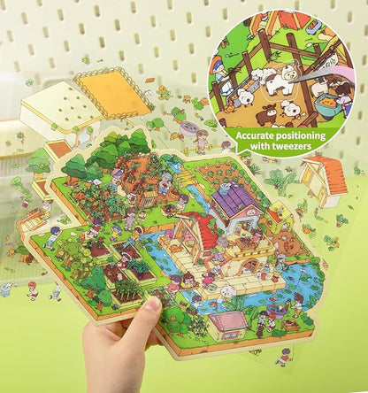 DIY 3D House Stickers, 4 Sets Fun DIY Stickers Scene Make Your Own Mini House Cute Cartoon Animal Scene Stickers for Kids Adult Sticker Art Relief Stress Pass The Time-Large Size