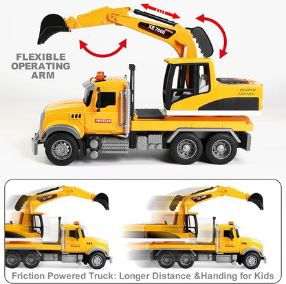Dwi Dowellin Large Excavator Truck Toy for 3 4 5 6 Year Old Boys,Truck Toy with Sound and Light