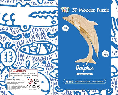 Georgie Porgy 3D Wooden Puzzles for Kids Toys Construction Woodcraft Kits DIY Model Puzzle Kits Birthday Gifts Pack of 6 (Bee Owl Butterfly Unicorn Sea Turtle Dolphin)