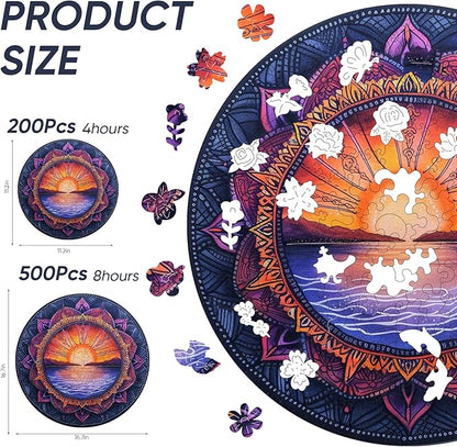 Wooden Jigsaw Puzzles Sunset 500 Pieces, Jigsaw Puzzles for Adults, Unique Shape Animal Adult Puzzles, Irregular Wood Puzzles Best Gift for Adults Family Game(16.7 x 16.7 in)
