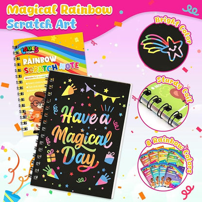 LovesTown Scratch Art Party Favors for Kids, 16 Pack Rainbow Magic Drawing Notebooks Bulk for Birthday Classroom Prizes, Kids Craft School Supplies