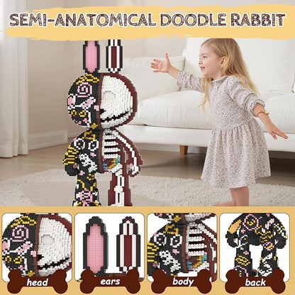 Animal Graffiti Skeleton Rabbit Micro Mini Building Blocks Sets Large Cute Animal Mechanical Rabbit Building Kits Model Toys for Adults Kids Teens 7300 PCS