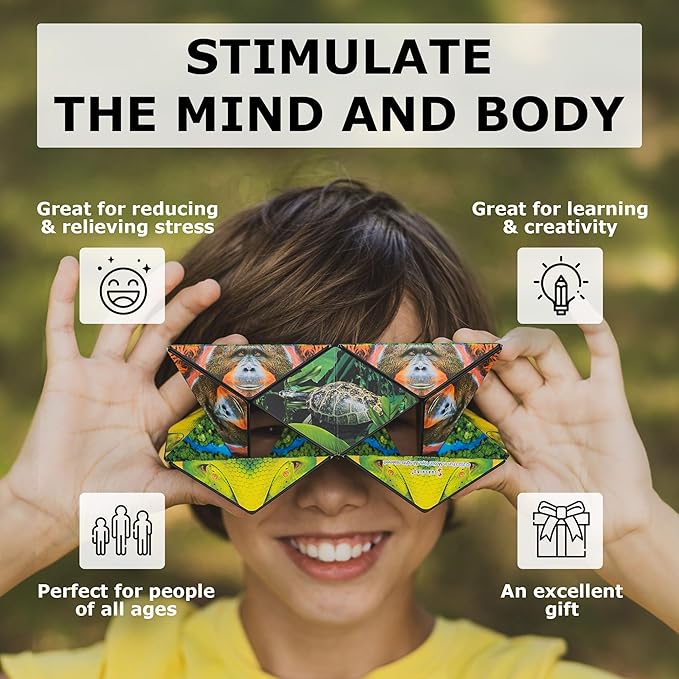 SHASHIBO Shape Shifting Box - Award-Winning Fidget Toy w/ 36 Rare Earth Magnets - Fidget Cube Transforms Into Over 70 Shapes, Sensory Toy Gift for Kids, Teens, and Adults (Wild Series - Jungle)