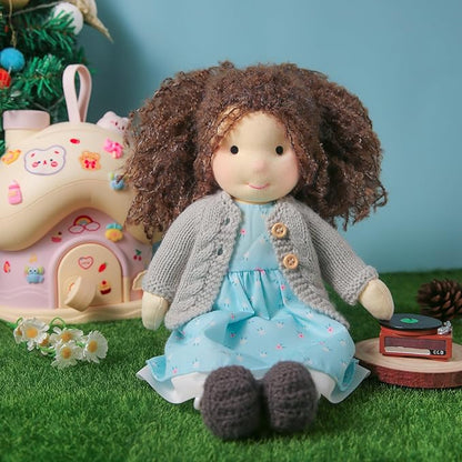 BlissfulPixie Handmade Waldorf Louise - 12" Soft Girl Rag Doll with Cute Plush, Ideal First Doll for Babies & Toddlers