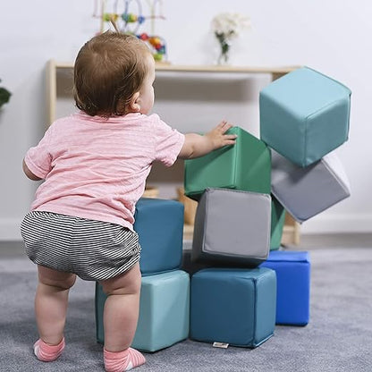 ECR4Kids SoftZone Patchwork Toddler Building Blocks, Foam Cubes, Contemporary, 12-Piece