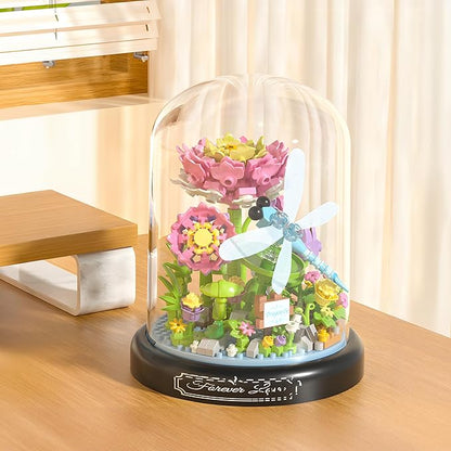 HI-REEKE Flower Dragonfly Bouquet Building Block Set, Micro Mini Botanical Building Toy for Women-568 PCS