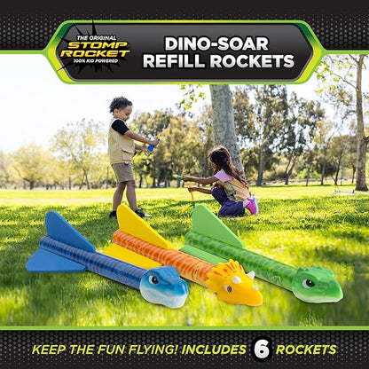 Stomp Rocket Dino-Soar Rocket Refills, 6 Rockets - Replacement Dinosaur-Themed Soft Foam Rockets for Launcher - Fun Backyard & Outdoor Kids Toys Gifts for Boys & Girls