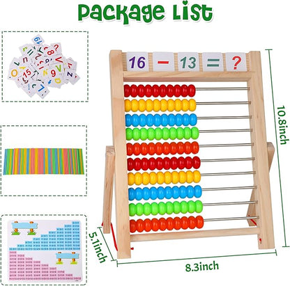 Wooden Abacus for Kids Math, Educational Counting Toy with Counting Sticks and Number Alphabet Cards, Preschool Learning Toys Gift for Boys Girls Age 3+ Years Old