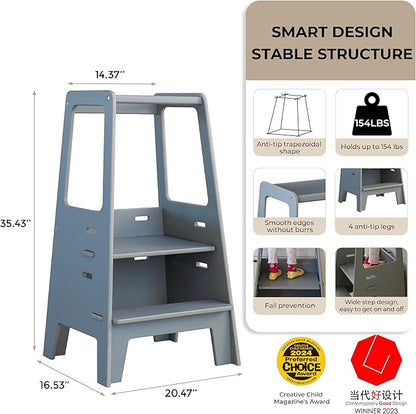AVDAR Toddler Standing Tower Wooden Toddler Stool for Kitchen Adjustable, Winner 2023 of Contemporary Good Design, Montessori Kitchen Tools