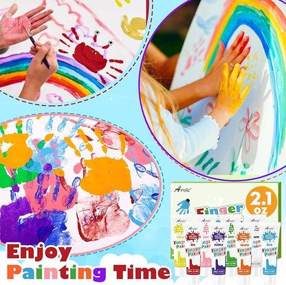 AROIC Non-Toxic Finger Paint Set for Kids & Toddlers-Vibrant Washable 8 Colors (60ml),Creative Art Gift for Boys Girls,Hand Painting Art Supplies for DIY Crafts & Early Education