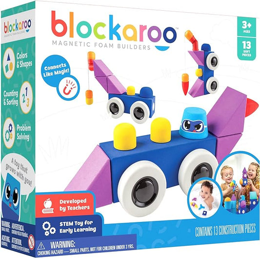 Blockaroo Magnetic Foam Building Blocks - 13-Piece Roadster, Bath Toys for Toddlers, Preschool Toys, Bathtub Toys, Sensory Toys, Blocks for Toddlers 3-5, Engineering Toys for Kids 3-5, Bath Blocks