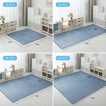 Coolcandy EVA Foam Play Mat, 16 Tiles Colorful Baby Play Mat, Square Kids Playmat with Solid Colored, 0.4" Thickened Interlocking Foam Floor Tiles, Puzzle Play Mat for Baby Lying, Playing (Gray Blue)