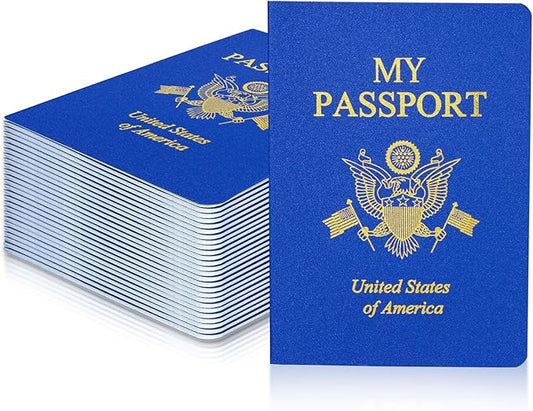 30 Pcs Blank Passport Notebook Blue Passport Book Fake Passport Travel Journal Sticker Collection Book for Kids School Projects World Travel Pretend Activity Party Favors, 5.51x3.9 Inch