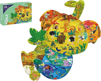 PINU Jigsaw Puzzles for Kids Ages 3-5, 6-8, 8-10, Children Colorful Fun Animal Shaped Puzzle Learning Educational Toys Gifts Games for Boys and Girls (Koala-96 PCS)