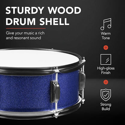 Best Choice Products 5-Piece Full Size Complete Adult Drum Set w/Cymbal Stands, Stool, Drum Pedal, Sticks, Floor Tom - Dark Blue Sparkle