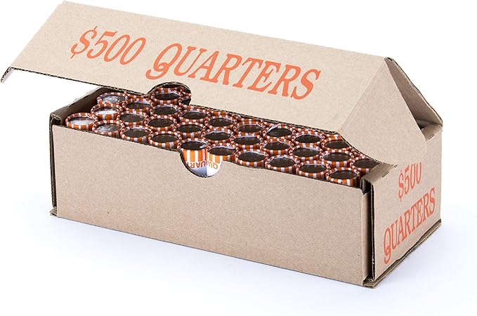 Quarter Storage Box Orange Holds 50 Wrapped Coin Rolls, 10 Boxes